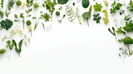 Different types of plants displayed on a white background, suitable for botanical themes