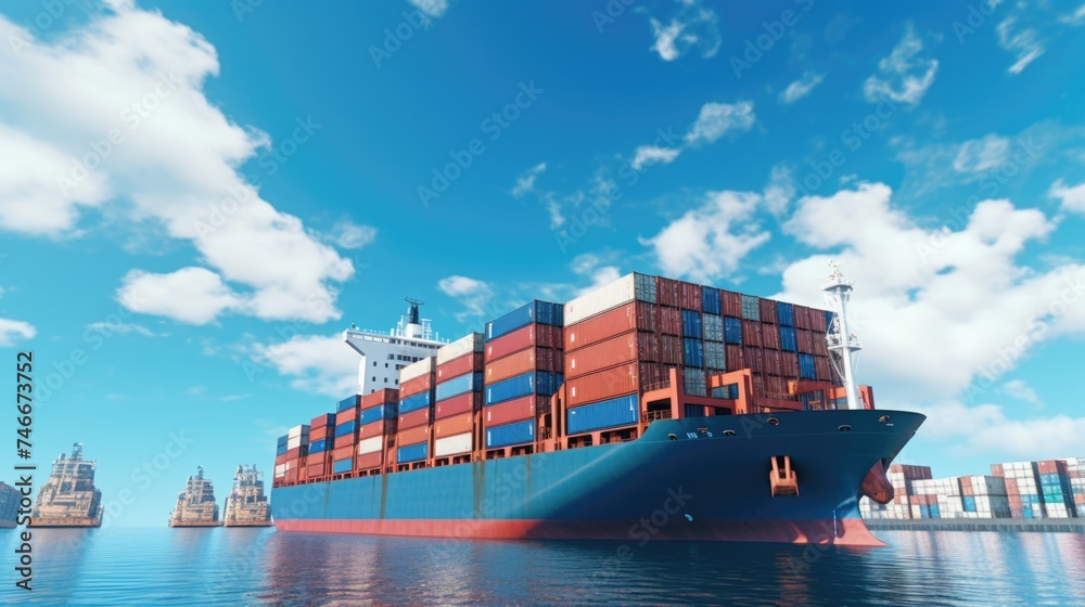 Aufkleber a large container ship floating on the water, suitable for transportation concepts