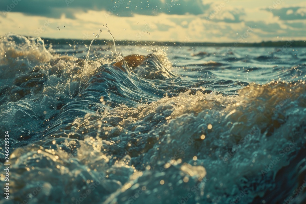 Poster close up view of water waves, suitable for nature backgrounds or relaxation concepts