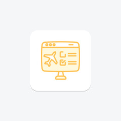 Check-in icon, travel check-in, flight check-in, hotel check-in, car rental check-in duotone line icon, editable vector icon, pixel perfect, illustrator ai file