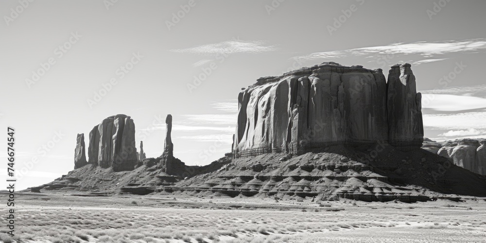 Poster A stark black and white image of a desert landscape. Suitable for various design projects