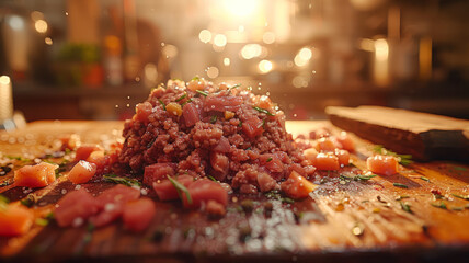 Fresh minced meat on a cutting board