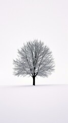 Lone Tree Standing in Snowy Field