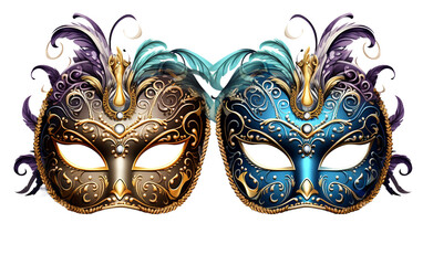 Festive Carnival Masks with Intricate Designs and Embellishments Isolated on Transparent Background PNG.