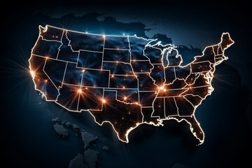 United states city lights at night seen from space, with nasa elements for authenticity