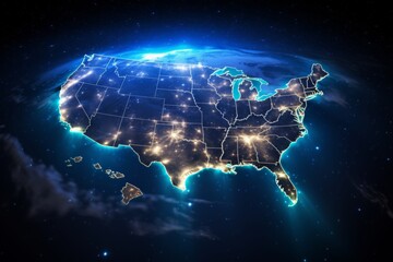 View of united states night lights from space, illuminated cities seen at night - nasa image