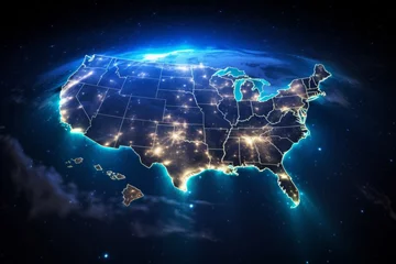 Zelfklevend Fotobehang View of united states night lights from space, illuminated cities seen at night - nasa image © sorin
