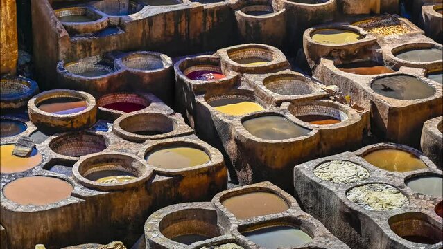 colorful leather tanneries of Fez, Morocco