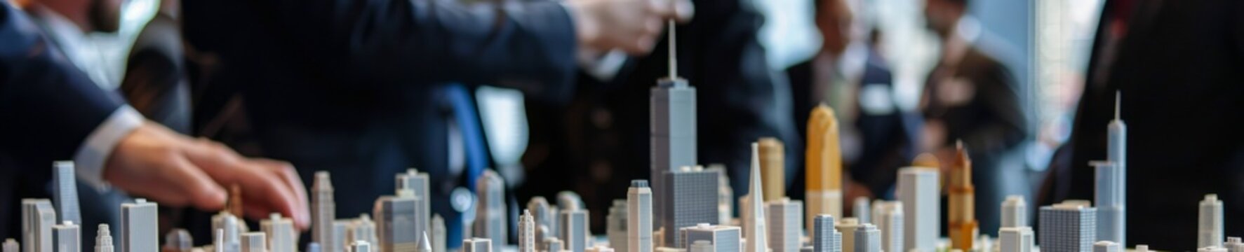 Enterprise zone development, architects and city officials unveiling a model of a new business district