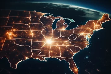 Fotobehang Night lights of the united states as seen from space, featuring nasa elements, stunning aerial view © sorin