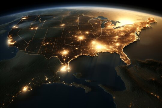 Spectacular view of united states night lights from space - elements provided by nasa