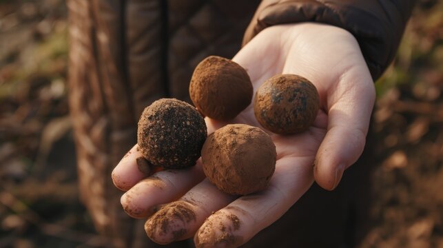 Close-up of a person holding truffles, perfect for food and cooking concepts