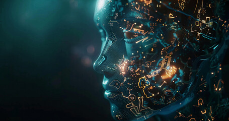 Futuristic Digital Human Face Depicting Artificial Intelligence