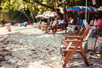 Beach chairs on sand during Memorial Day celebration