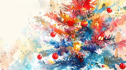 Obraz na płótnie Canvas Festive watercolor painting of a Christmas tree. Perfect for holiday designs