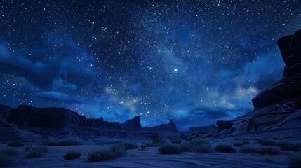 Starry night over a desert landscape