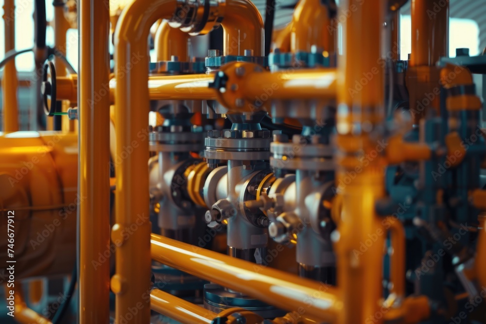 Poster a network of interconnected pipes, suitable for industrial concepts
