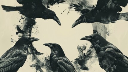 A group of crows standing around each other