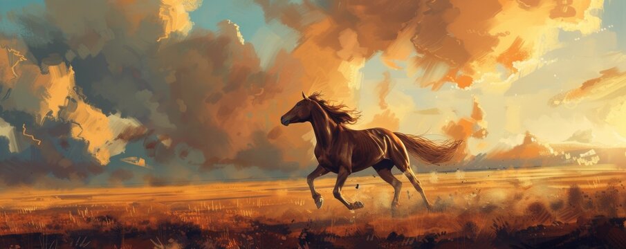 A Horse Running Through a Field