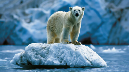 ours polaire isolé sur un petit iceberg à la dérive - obrazy, fototapety, plakaty