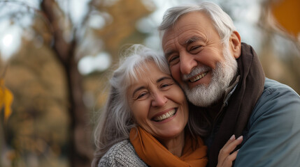 Obraz premium Laughter Echoes Happy Senior Couple Creating Memories Outdoors