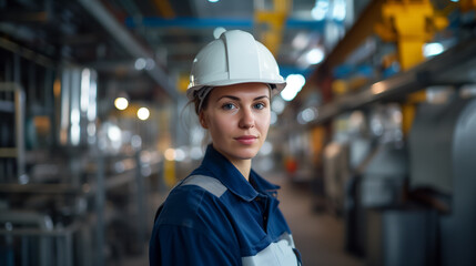 Engineer's Gaze Female Worker's Determination Amidst Factory Machinery