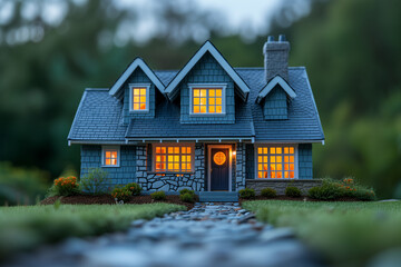 Woodland Abode Miniature House Silhouetted Against the Forest Canopy