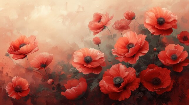Red Flowers on White Background
