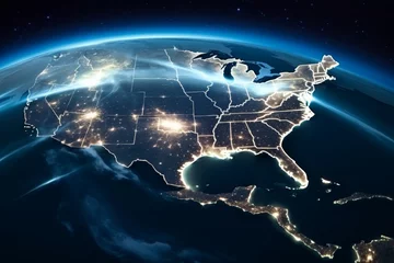 Fototapeten United states night lights. a space view of illuminated cities, usa from nasa satellite © sorin