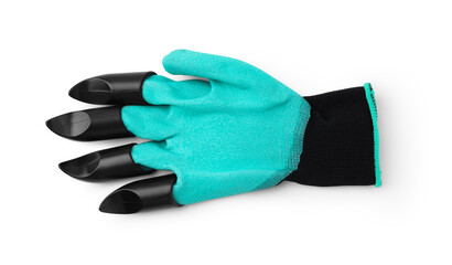 One claw gardening glove isolated on white, top view