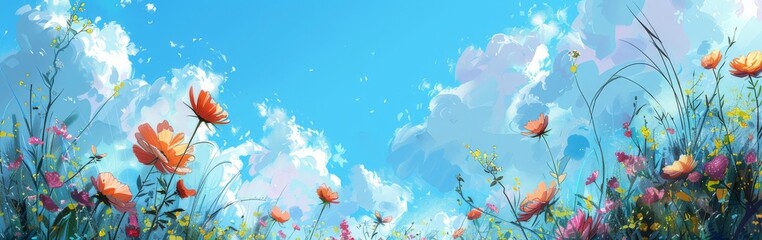 Fototapeta na wymiar Flowers and Clouds in the Sky
