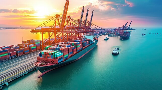 The rhythmic dance of port cranes as they unload the bulk carrier, a symphony of industry in motion.