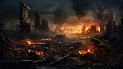 Soncept of war and destroyed city Fantastic background