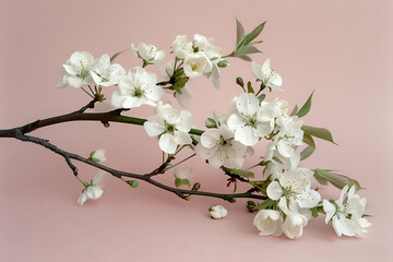 white cherry blossoms on a pink background with open 