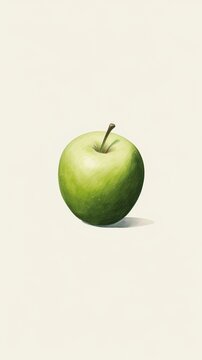 Green Apple Painting on White Background