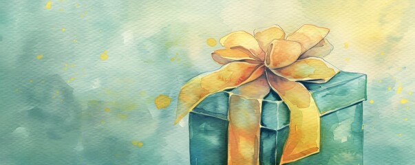 Watercolor Gift Box with Golden Bow