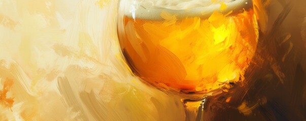 Abstract Beer Glass with Golden Hues