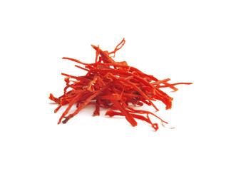 Stigmas of aromatic saffron isolated on white