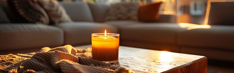 Candle Illuminating Living Room Table