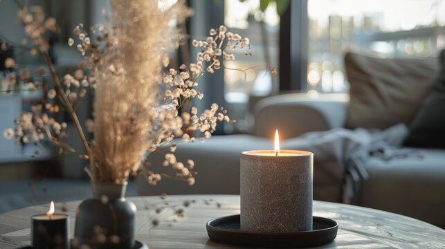 Two Candles on Living Room Table