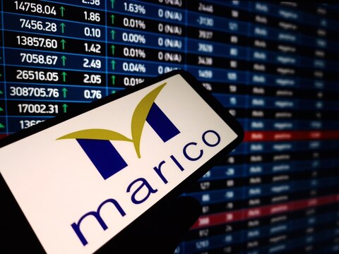 Konskie, Poland - February 24, 2024: Marico Limited company logo displayed on mobile phone