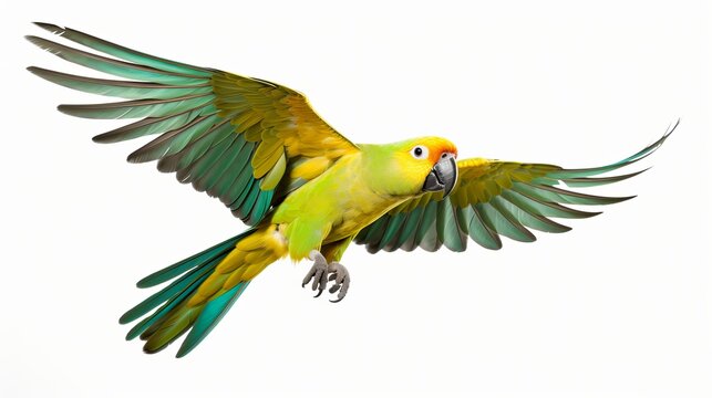 Flying festival Amazon parrot on the white background