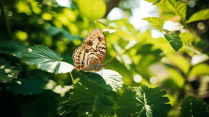 Fototapeta premium Fragile butterfly on green plant in garden