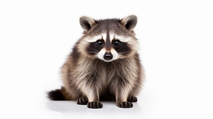Funny raccoon sitting isolated on white background