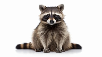 Funny raccoon sitting isolated on white background