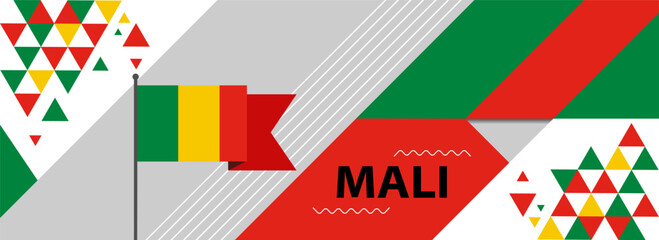 Mali national or independence day banner design for country celebration. Flag of Mali with modern retro design and abstract geometric icons. Vector illustration
