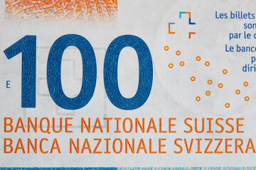 Closeup of 100 Swiss franc banknote - obrazy, fototapety, plakaty