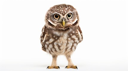 Naklejka premium Little Owl, 50 days old, Athene noctua, standing in front of a white background
