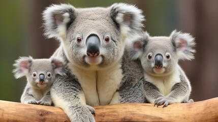 Portrait of Koala bears, 4 years old and 9 months old, Phascolarctos cinereus, in front of white background