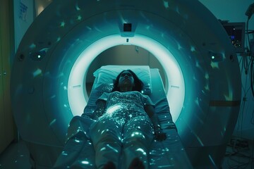 Tranquil Patient during MRI Scan Procedure - obrazy, fototapety, plakaty